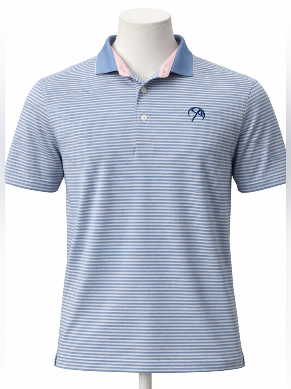 Puma Arnold Palmer Blue/White Striped, Gaylord Springs Short Sleeve Golf Polo- L
